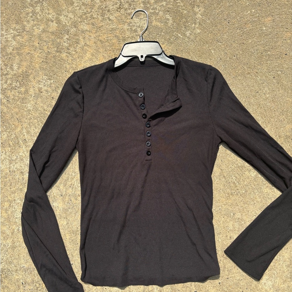 Black Long Sleeve Henley Top